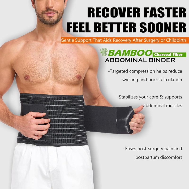 DOREIPA Abdominal Binder for Men and Women – Post Surgery & Postpartum Recovery Hernia Support Belt Waist Trainer for Men Adjustable Compression Wrap (Black,L) - Image 3